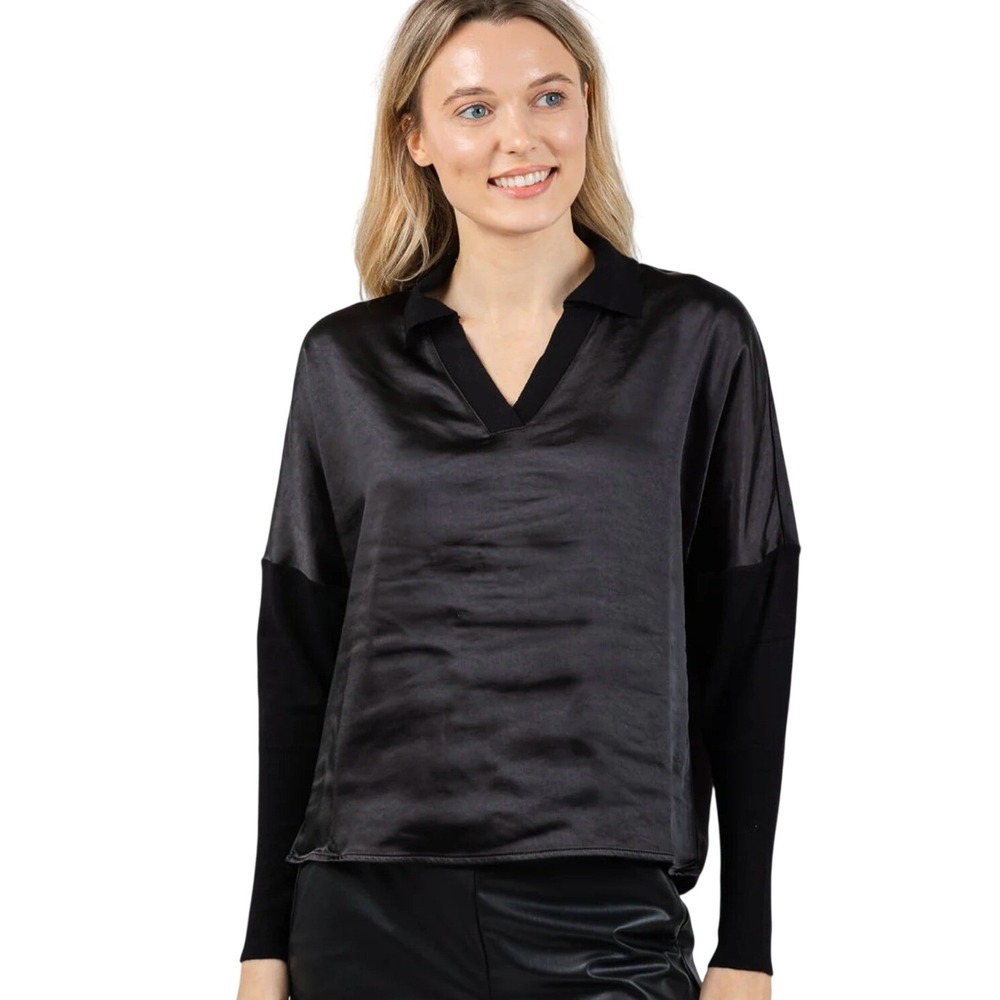 Melissa Nepton Tina Polo Black‎ V Neck Long Sleeve Dark Fairy Top Size S